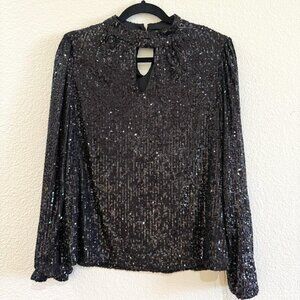 Cable & gauge Long Sleeve Black Sequin Top